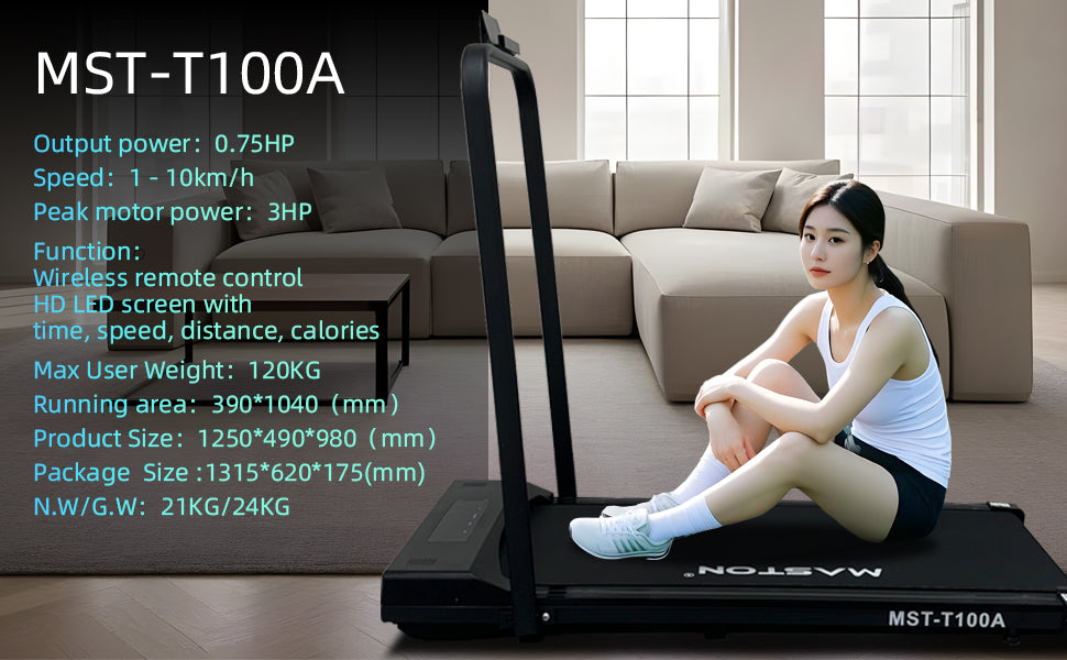 جهاز المشي المنزلي ماستون MST-T100A بقوة 3.0 حصان، مزود بلوحة مشي، يُوضع تحت المكتب