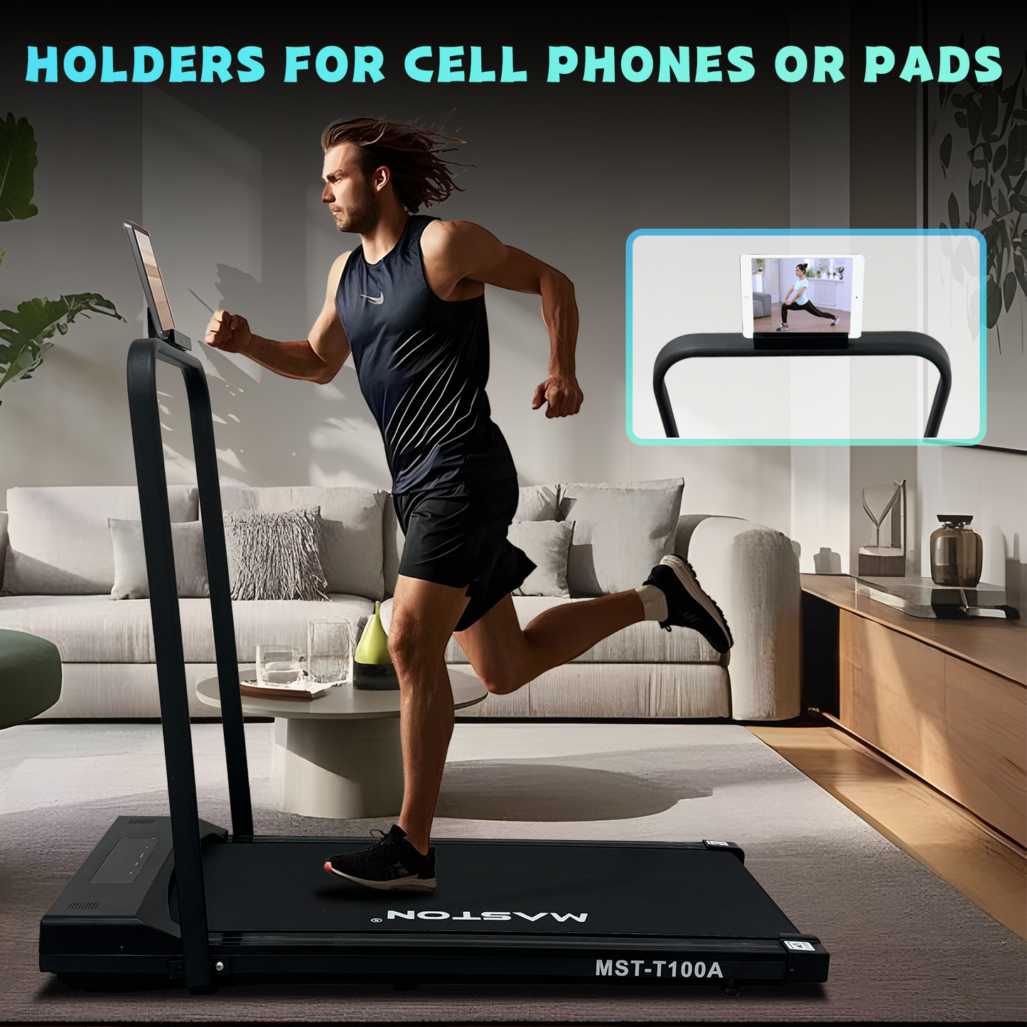 جهاز المشي المنزلي ماستون MST-T100A بقوة 3.0 حصان، مزود بلوحة مشي، يُوضع تحت المكتب