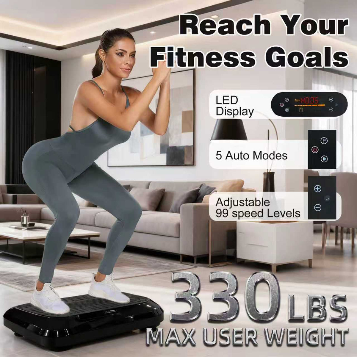 Vibration Plates, Vibration Fitness Exercise Machine for Home Use, 5 Program Modes & 2 Resistance Bands Fitness Trainer Vibration Machine