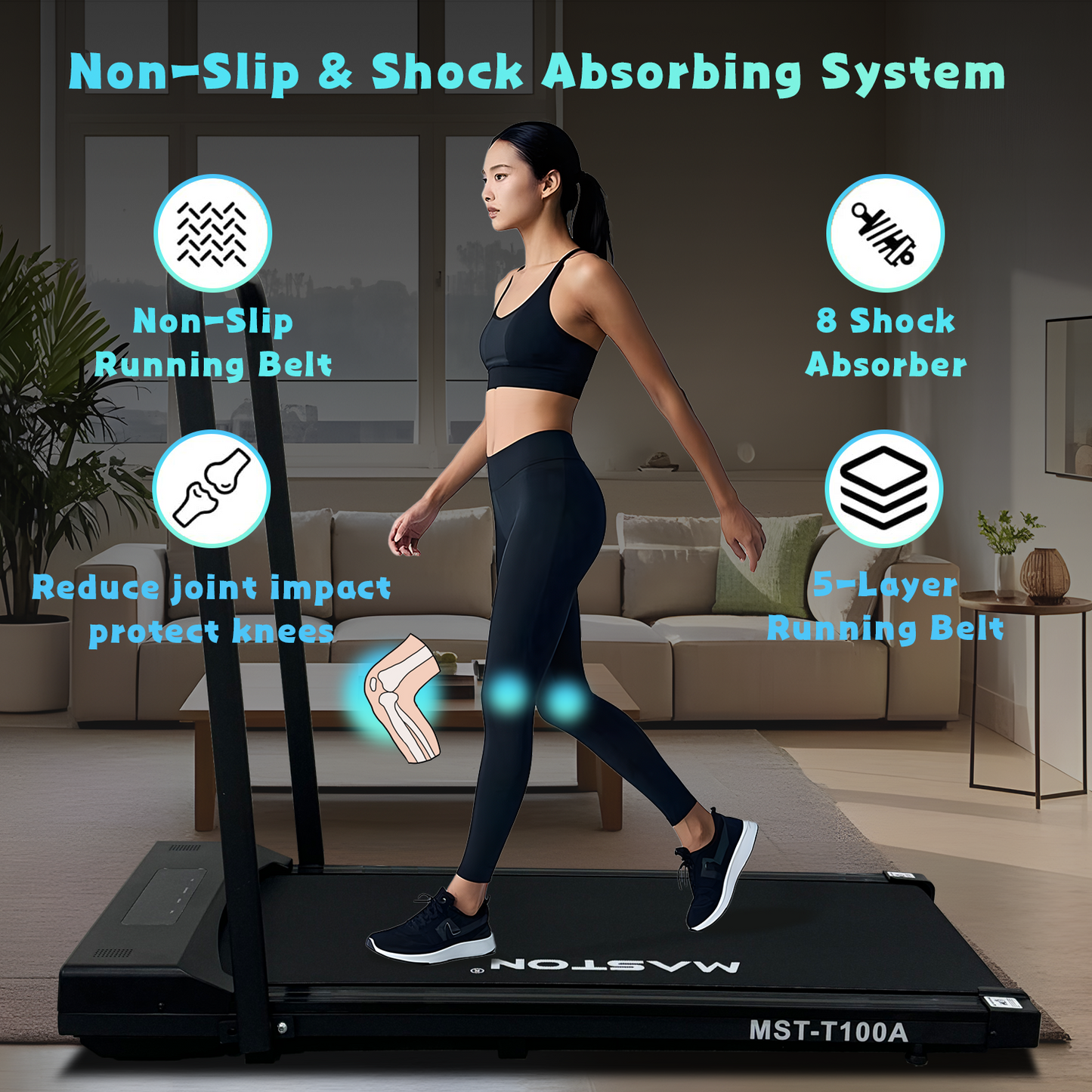 جهاز المشي المنزلي ماستون MST-T100A بقوة 3.0 حصان، مزود بلوحة مشي، يُوضع تحت المكتب