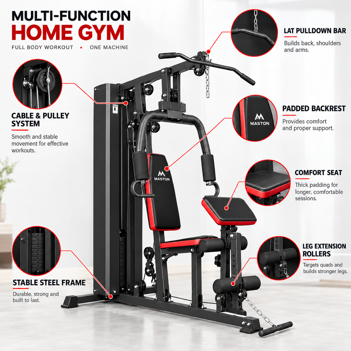 MASTON Multi-function Steel Home Gym Station 150kg Weight Machine MST-MC700
